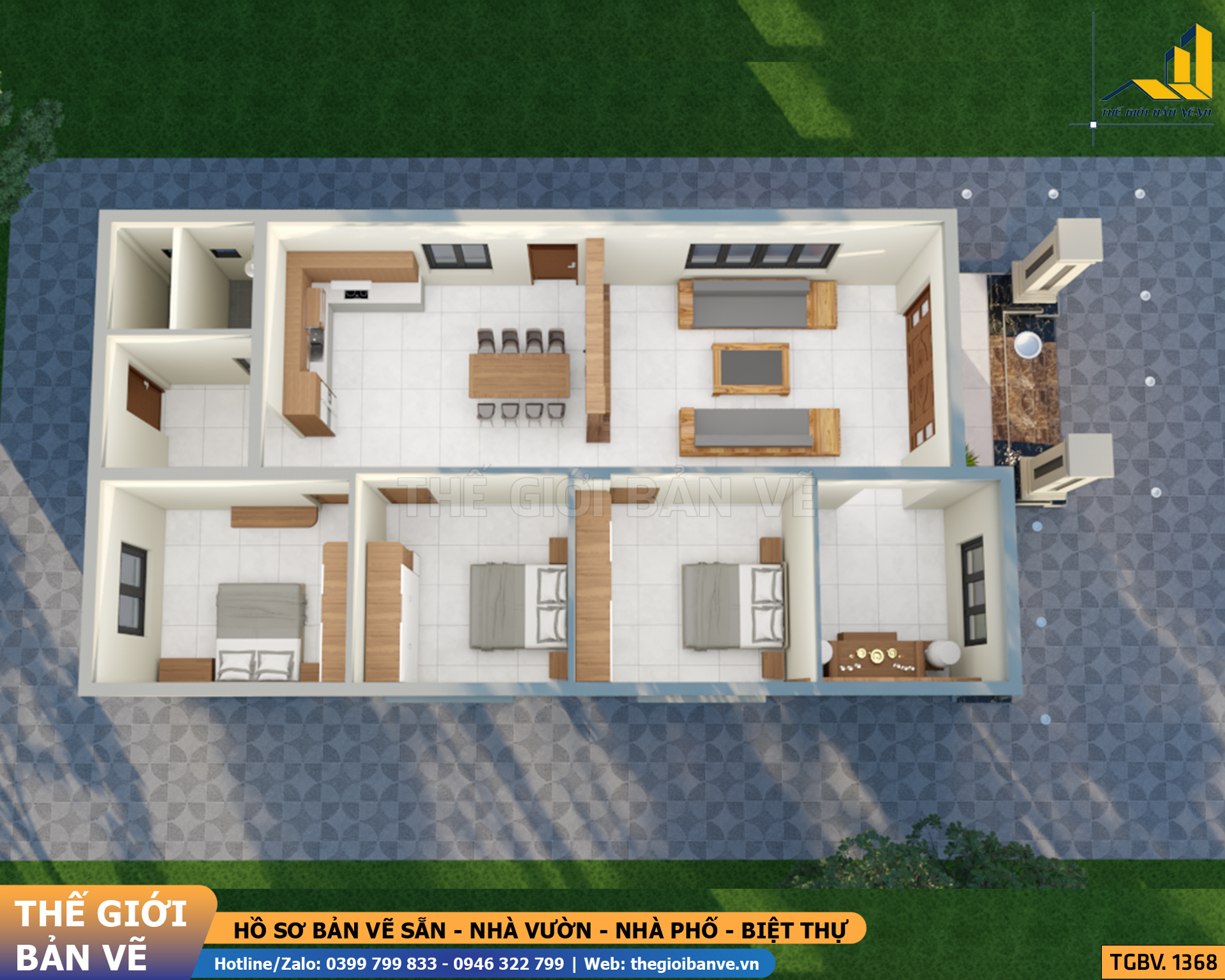 Nhà Vườn Mái Nhật 17.9x8.3m - 3 Phòng Ngủ | TGBV.1368