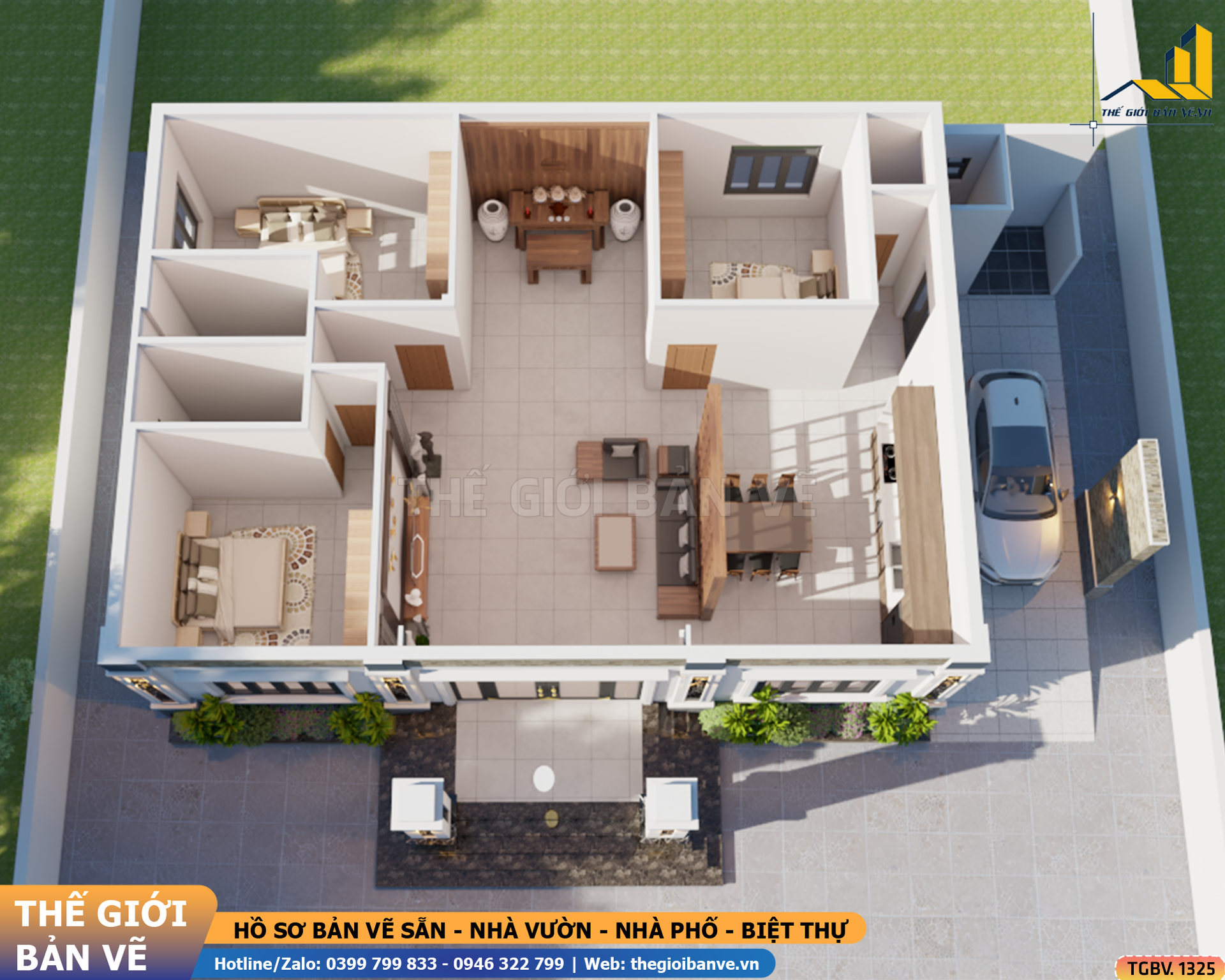 Nhà Vườn Mái Nhật 18x10.6m – 3 Phòng Ngủ | TGBV.1325