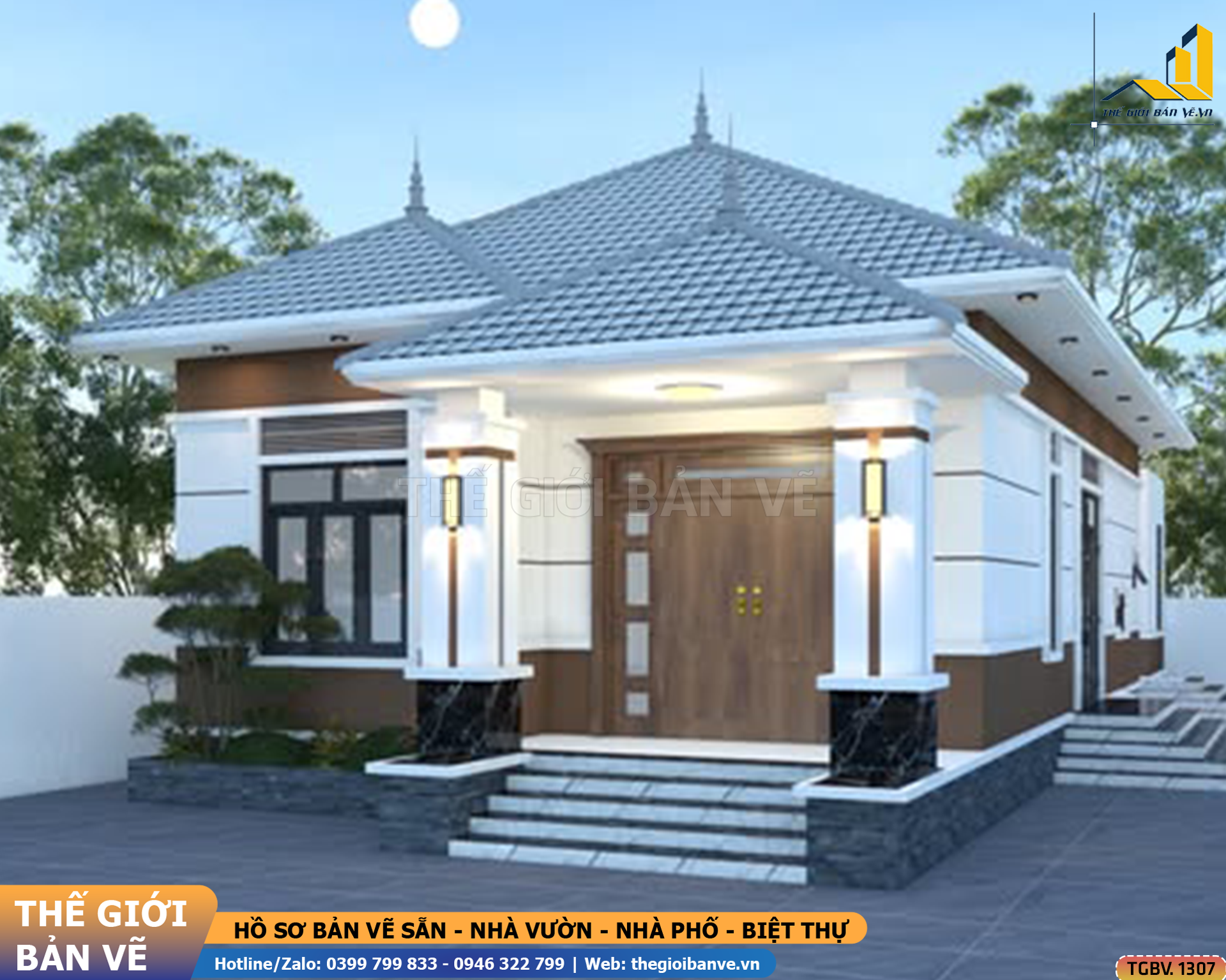 Nhà Vườn Mái Nhật 17.8x8.7m – 3 Phòng Ngủ Hiện Đại | TGBV.1307