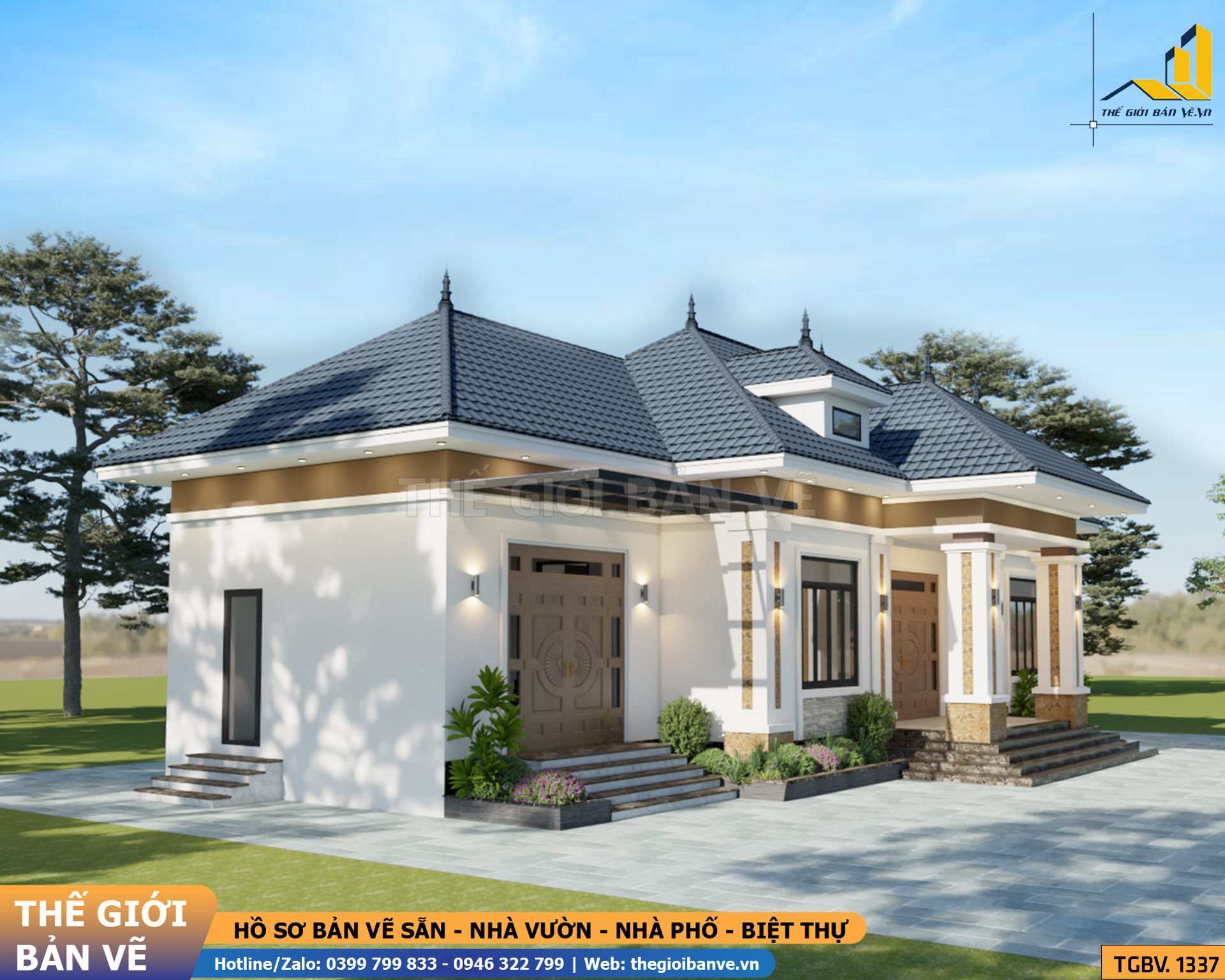 Nhà Vườn Mái Nhật 18.7x11.3m – 3 Phòng Ngủ | TGBV.1337