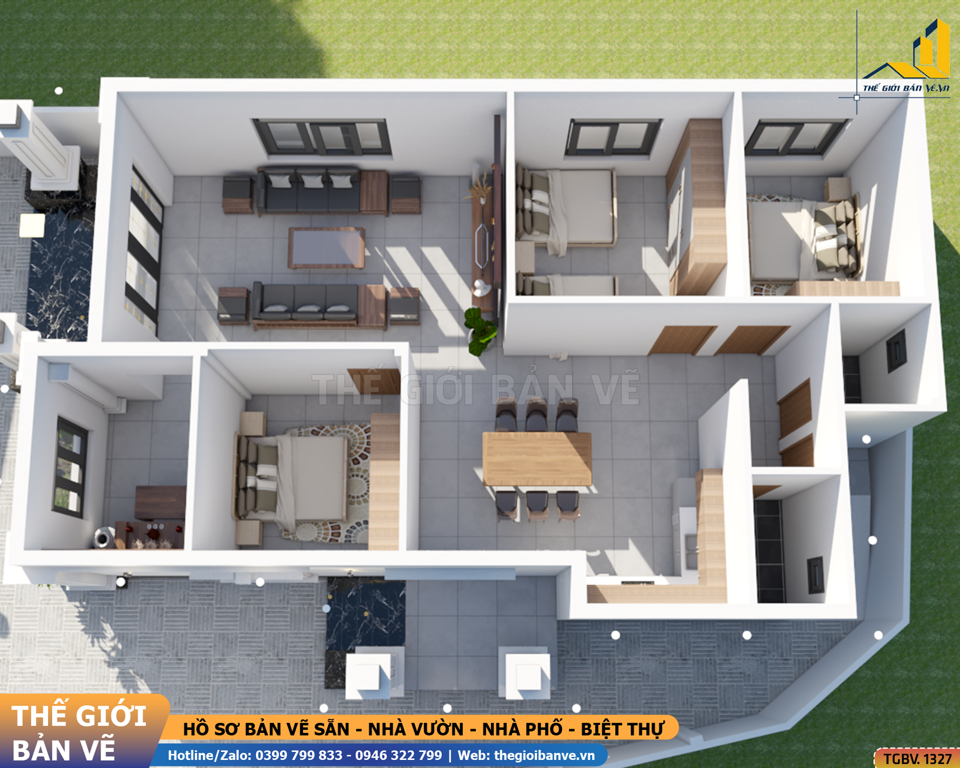 Nhà Vườn Mái Nhật 8x16.3m – 3 Phòng Ngủ | TGBV.1327